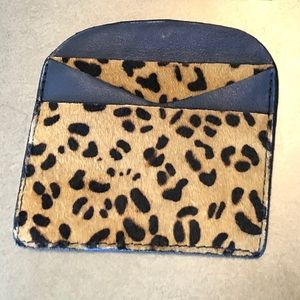 Blue leather leopard print card case NWT